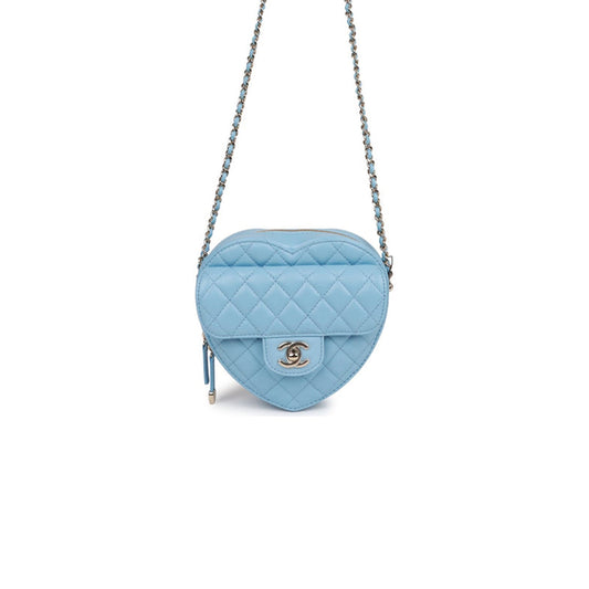 Ch*el cc in love large heart bag blue lambskin light gold hardware (20*18*6cm)