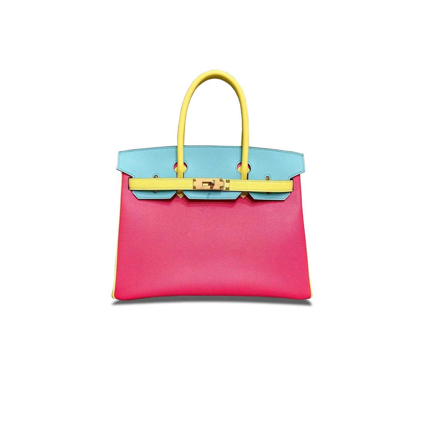 H**mes master birkin 30 epsom rose red macaron with lemon yellow gold buckle h028369ck23 (30*23*15cm)