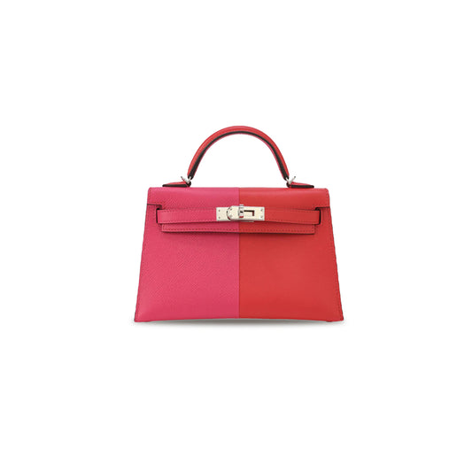 H**mes mini kelly ii red in leather epsom three color combinations (19*12*5.5cm)