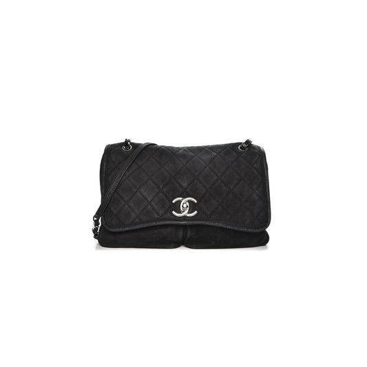 Ch*el large ultra soft suede calfskin natural beauty flap black (33*22*9cm)