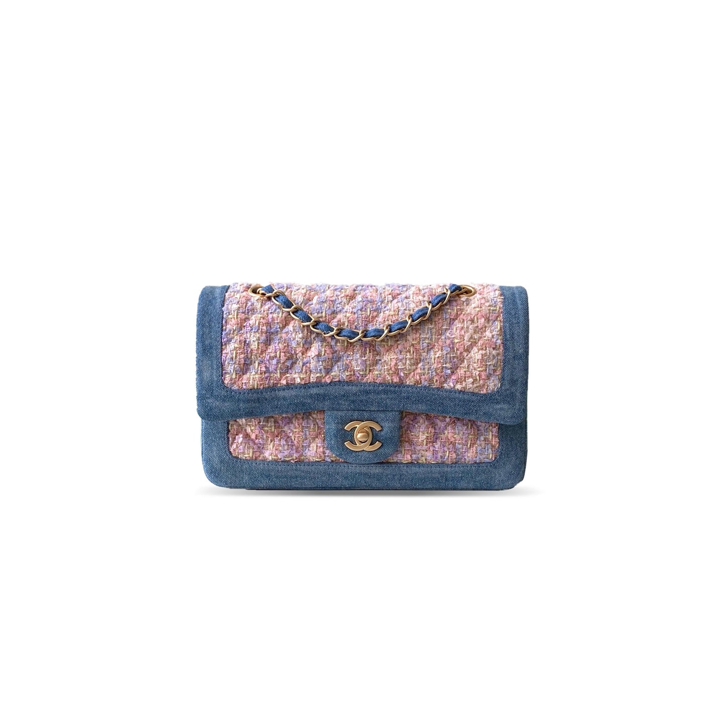 Ch**el pink denim classic double flap medium as3767 (25*16*7cm)