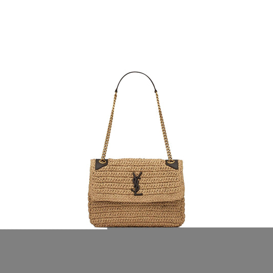 Y*L niki medium chain bag in raffia and leather 633187gg66w7069 (28*20*8.5cm)