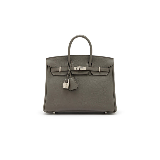 H**mes birkin 25 togo leather pewter grey silver buckle bag bk258ftgss (25*20*13cm)