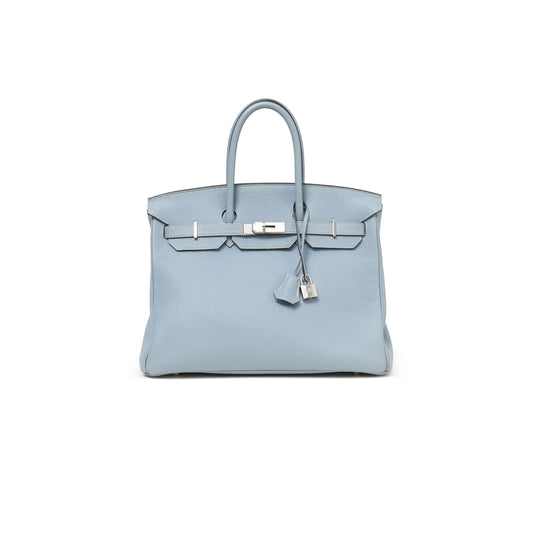 H**mes birkin 35 togo leather linen blue silver buckle bk35j7tgss (35*28*18cm)