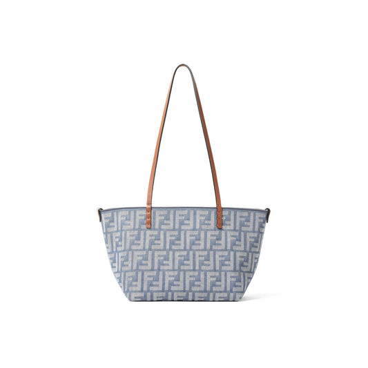 F**di small roll blue denim-effect ff jacquard reversible shopper 8bh424aut4f1sxq (23*19.5*15cm)