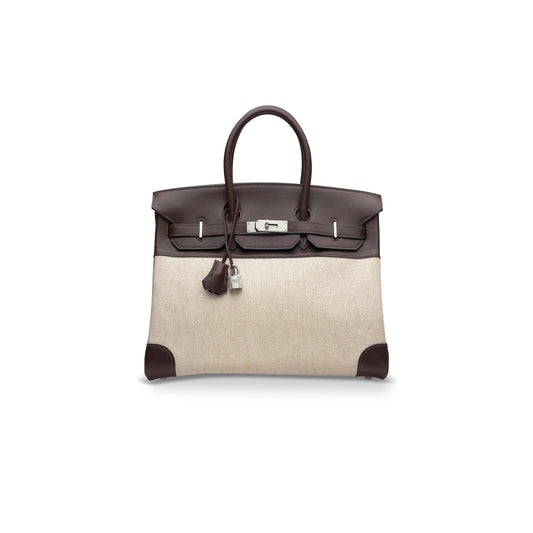 H**mes birkin 35 ebony evercalf calfskin and canvas bag 8023220073 (35*24*18cm)
