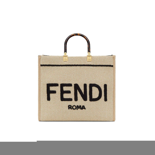 F**di sunshine medium - beige and black straw shopper 8bh386akrpf1cbx (35*31*17cm)