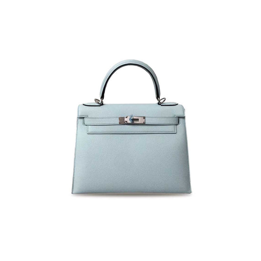 H**mes master kelly 25 epsom leather breeze blue silver buckle (25*17*7cm)