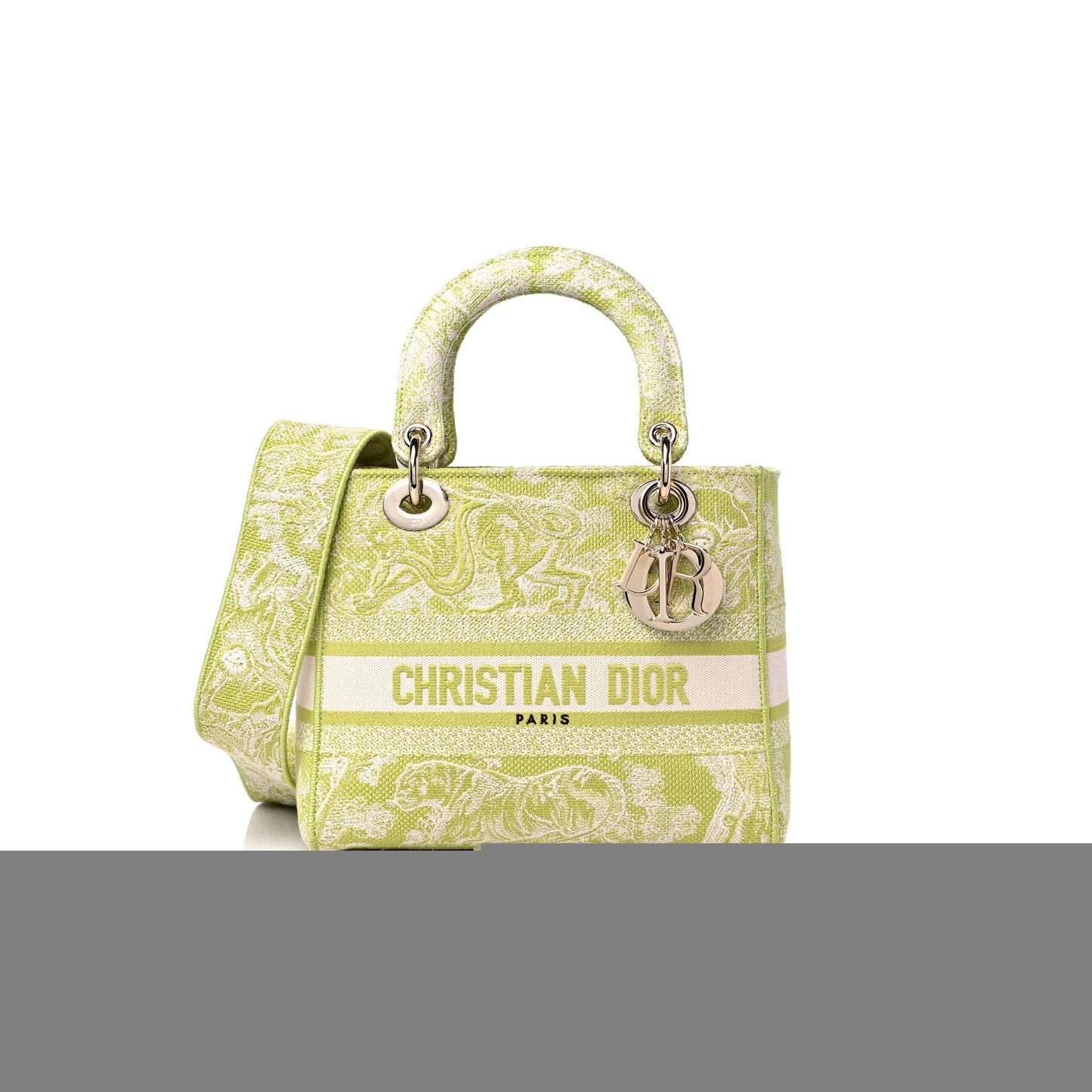 D*or canvas toile de jouy reverse embroidered medium lady d-lite green (23*18*10.2cm)
