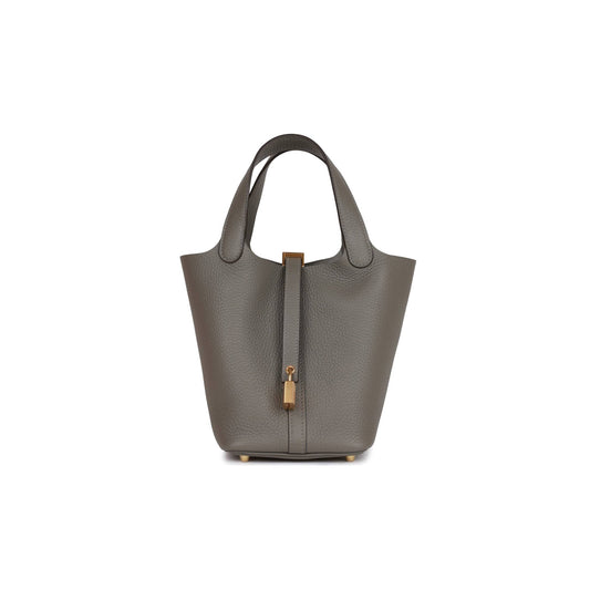 H**mes picotin lock 18 gris meyer clemence gold hardware (18*13*18cm)