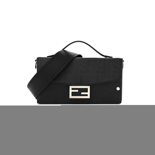 F**di vitello king ff lines embossed baguette soft trunk black (22*12*6cm)