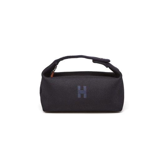 H**mes BLEU NUIT BLACK COTTON CANVAS SMALL MODEL BRIDE-A-BRAC CASE (25*21*14cm)