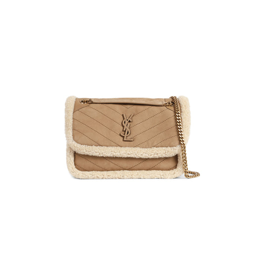 Y*L niki medium in shearling-trimmed nubuck 633187bto8w9276 (28*20*8.5cm)