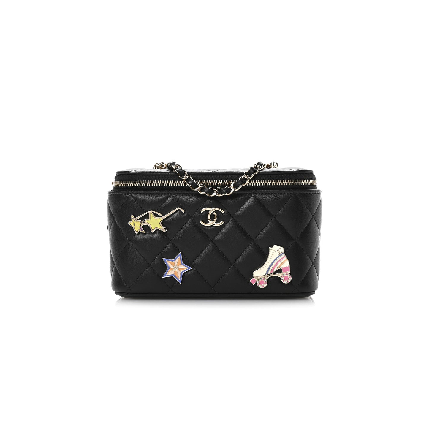 Ch**el lambskin quilted roller skate small vanity case with chain ap1341 (16*9.5*7.5cm)
