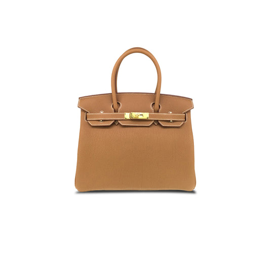 h**mes birkin 30 epsom leather G01den brown gold buckle handbag h028369cc37 (30*23*15cm)
