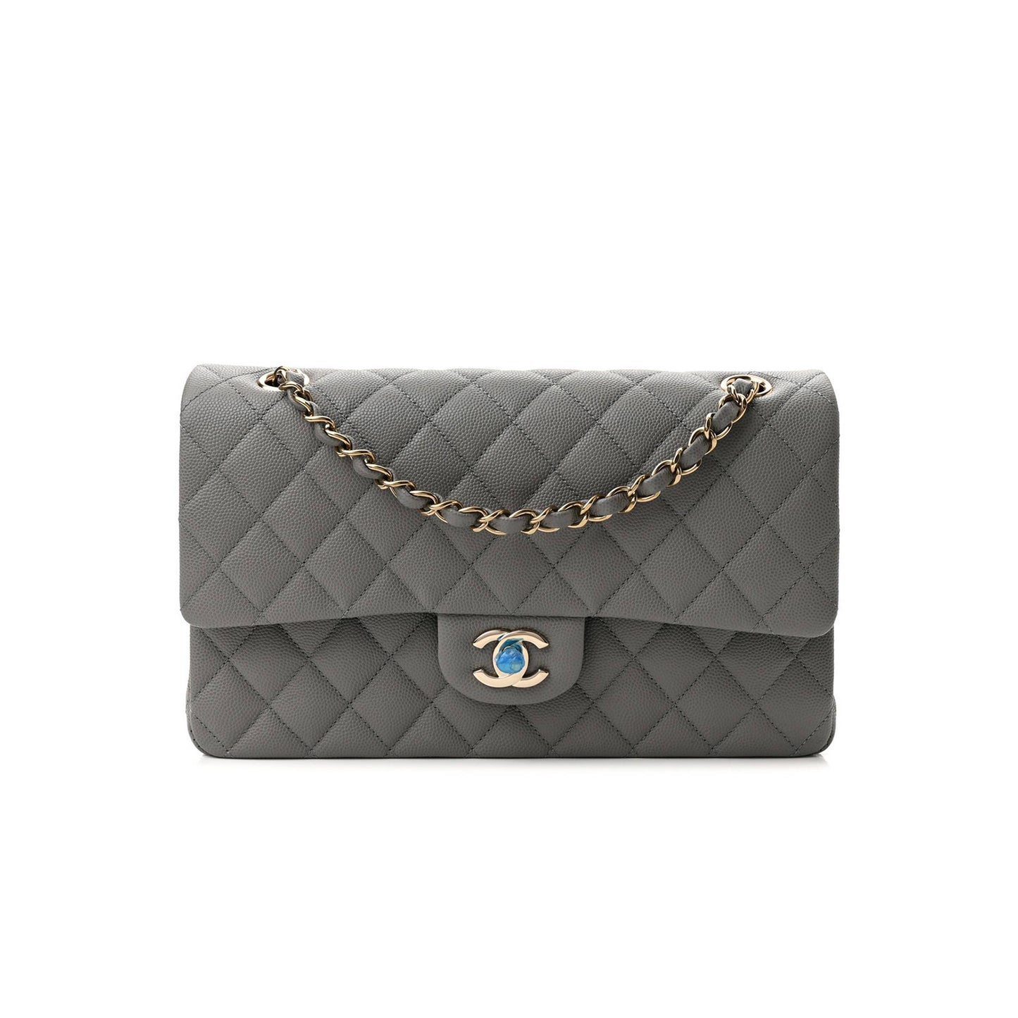 Ch*el caviar quilted medium double flap grey rose gold hardware (25*17*6cm)