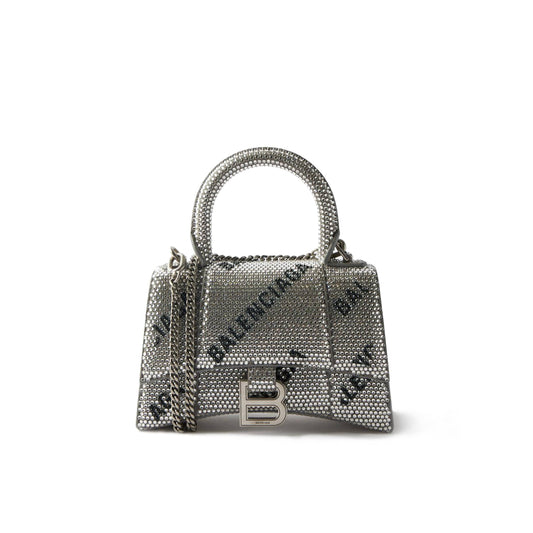 Ba*len*cia*ga silver hourglass xs crystal-embellished leather bag matchesfashion us (19*12*6.6cm)
