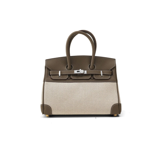 H**mes birkin 30 elephant grey leather silver buckle bag 10078235 (30*22*15cm)