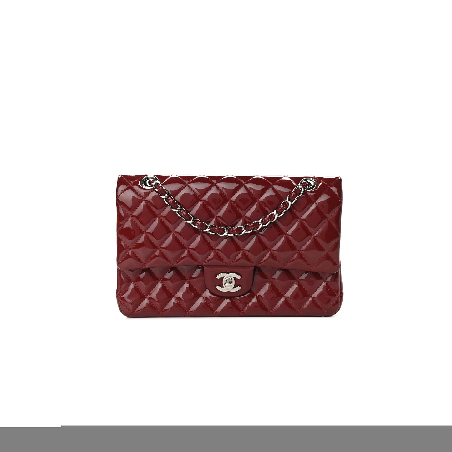 Ch*el patent calfskin quilted medium double flap dark red a01112 (25*15*6cm)