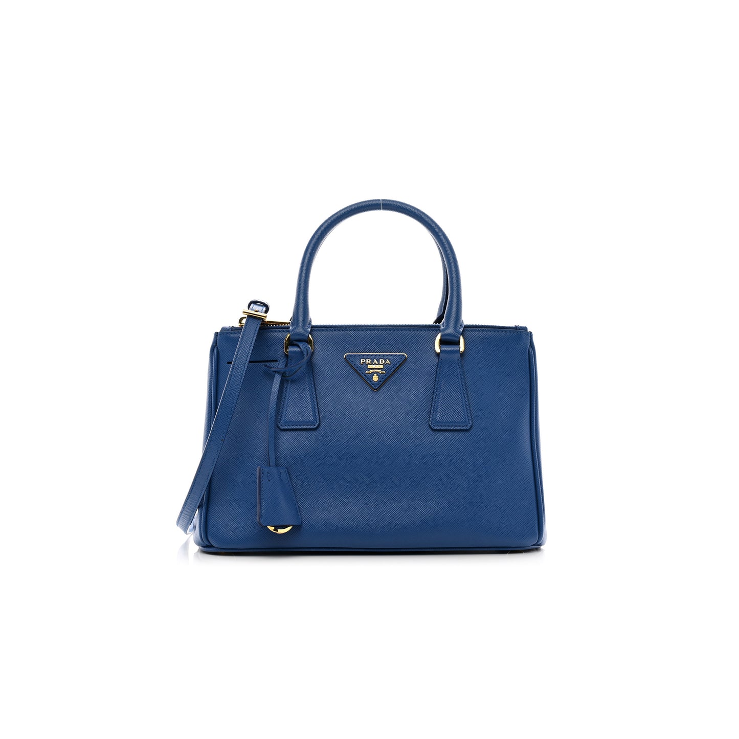 Pra*a saffiano lux mini galleria double zip tote azzuro (27*17*12cm)