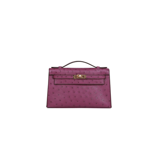 H**mes kelly pochette anemone ostrich permabrass hardware (22*12*13cm)