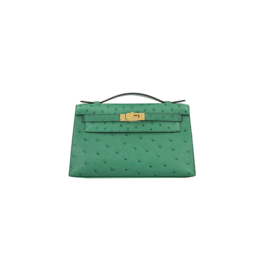 H**mes master ostrich kelly pochette with gold hardware (22*14*7cm)