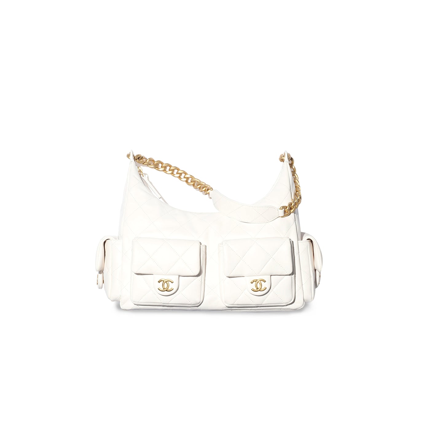 Ch*el maxi hobo bag shiny lambskin & gold-tone metal white as5302 (35*27*18cm)