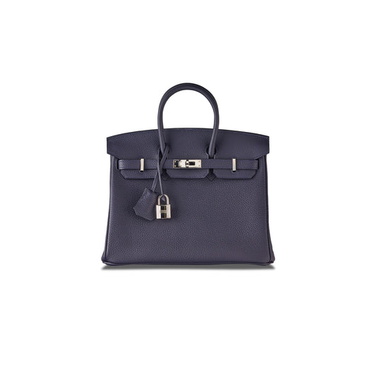 H**mes birkin 30 togo leather midnight blue poppy orange silver buckle bag 454074 (30*23*15cm)