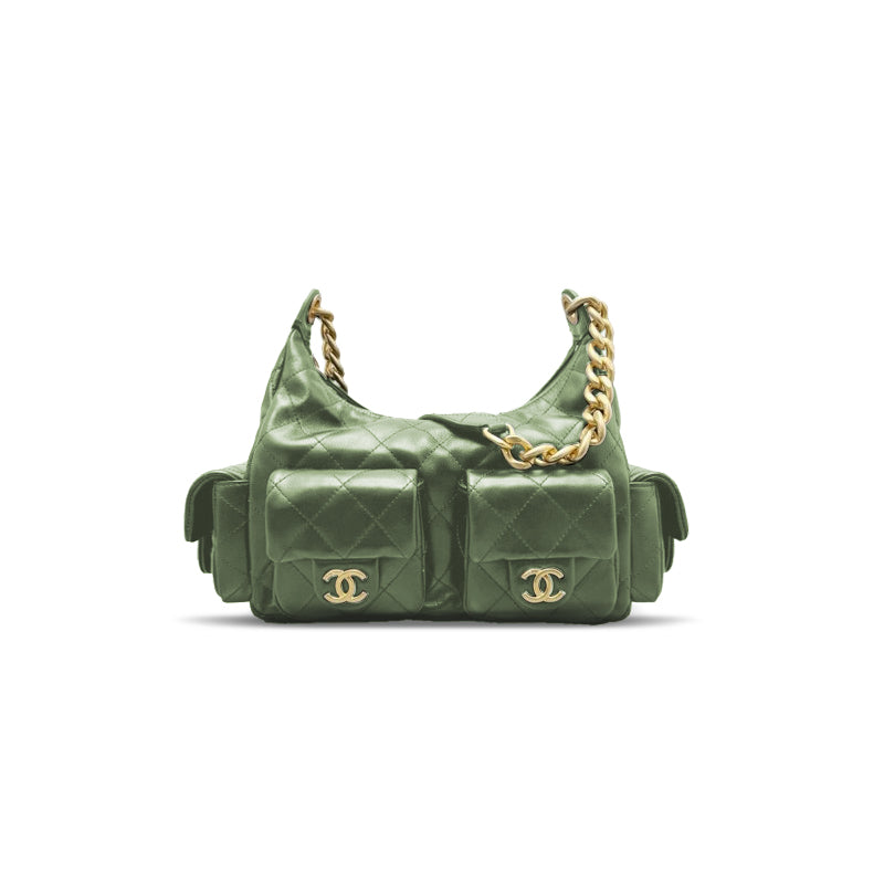 Ch*el shiny lambskin gold-tone metal green as5339 (31*22*15cm)