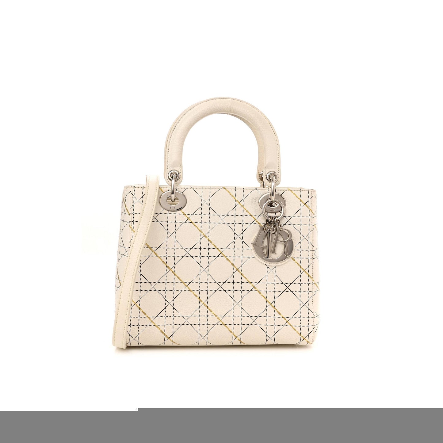 D*or calfskin cannage print medium lady D*or white (23*20*12.1cm)