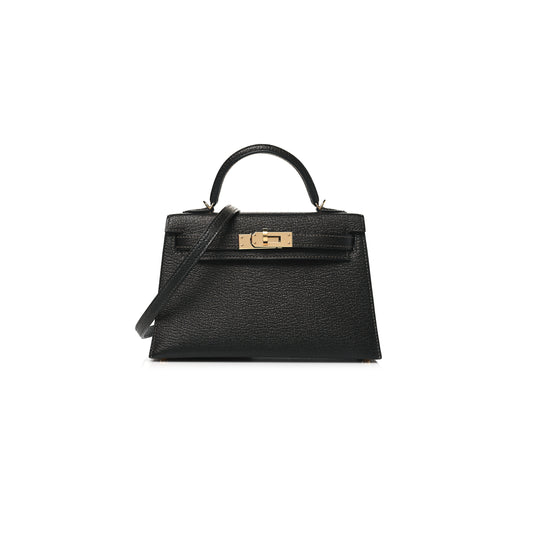 H**mes chevre mysore horseshoe mini kelly ii sellier black rose mexico (19*12*5.5cm)