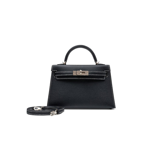 H**mes black and rouge de coeur bi-color chÈvre mysore mini kelly ii palladium hardware (19*12*5.5cm)