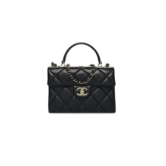 Ch*el master caviar quilted retro twist top handle flap black (21*16*9.5cm)