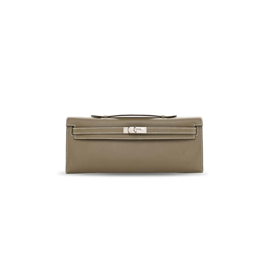 H**mes KELLY CUT CLUTCH POCHETTE ETOUPE PALLADIUM SWIFT HARDWARE 371504 (31*12*2cm)