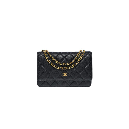 Ch*el wallet on chain bag in black leather as4860 (19*13*4cm)