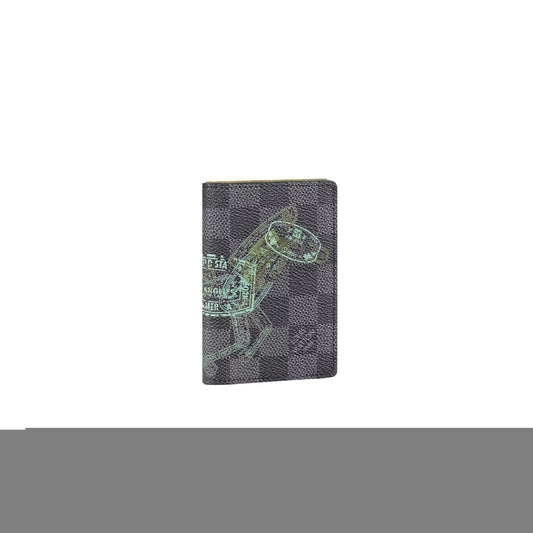 l**is V*t*n stamps animal damier graphite black grey pocket organizer wallet n64604 (11*8cm)