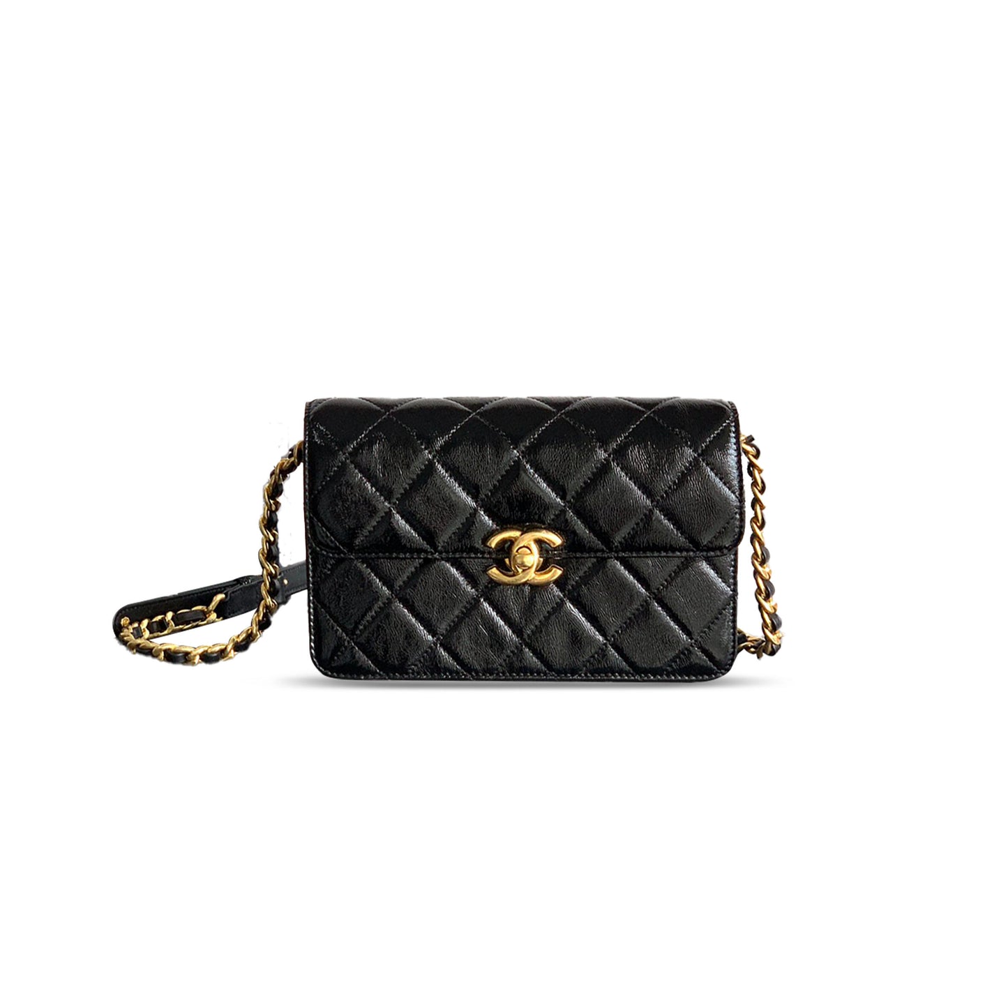 Ch**el master mini flap bag waxed calfskin in black as5618 0501 (19.5*12*5cm)