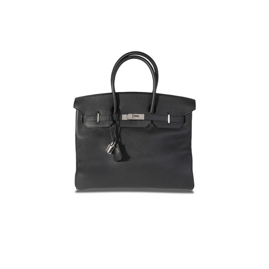 H**mes birkin 35 togo black leather and silver buckle handbag 18494998 (35*25*18cm)