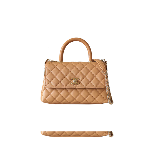 Ch*el master coco handle chain shoulder crossbody bag caviar skin beige a92990 (24*14*10cm)