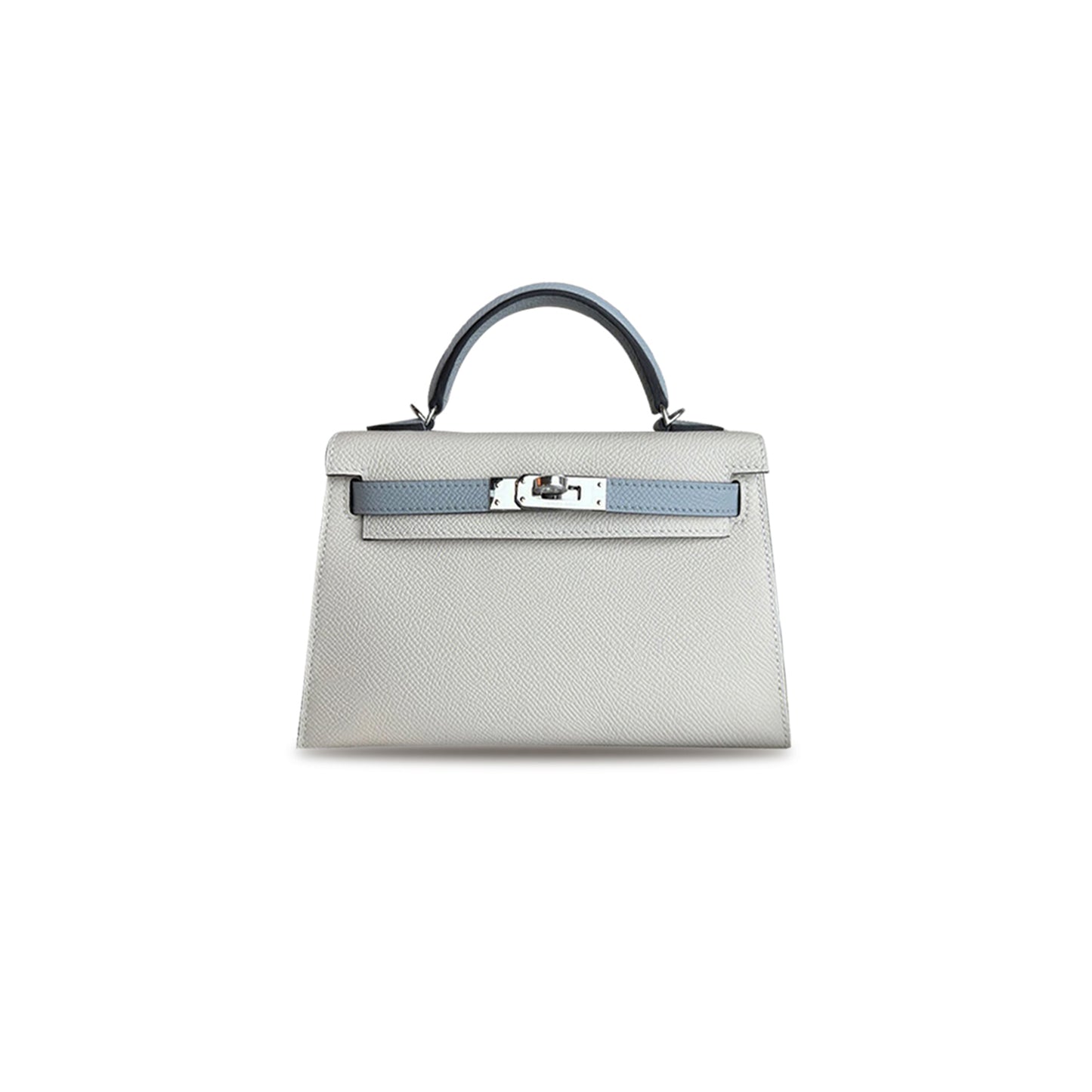 H**mes master mini kelly ii epsom dual color combination milkshake white and glacier blue silver buckle (19*12*5.5cm)