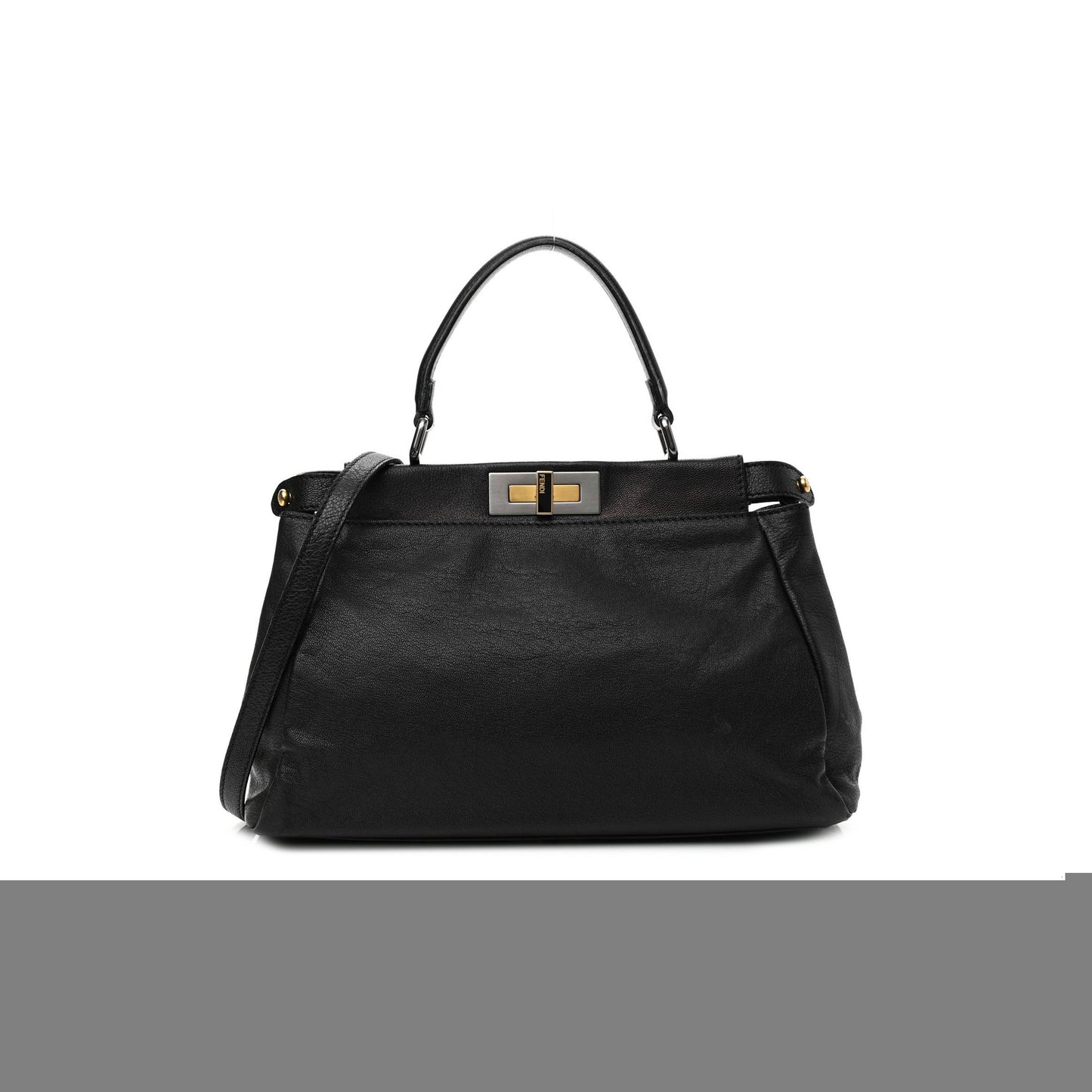 F**di goatskin zucca medium peekaboo iconic satchel black tobacco (34*22*11cm)