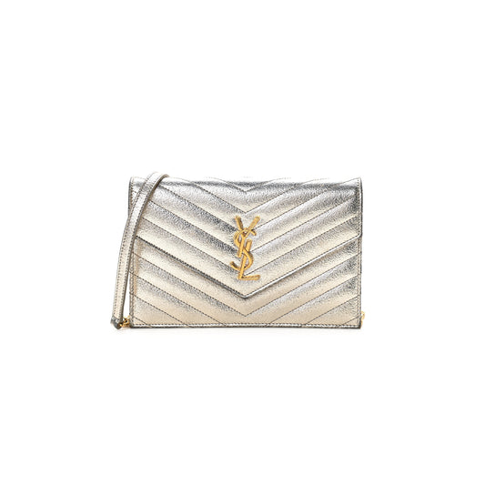 Y*L cassandre envelope chain wallet in grain de poudre embossed leather metallic 3939531032299 (19*12.5*3.5cm)