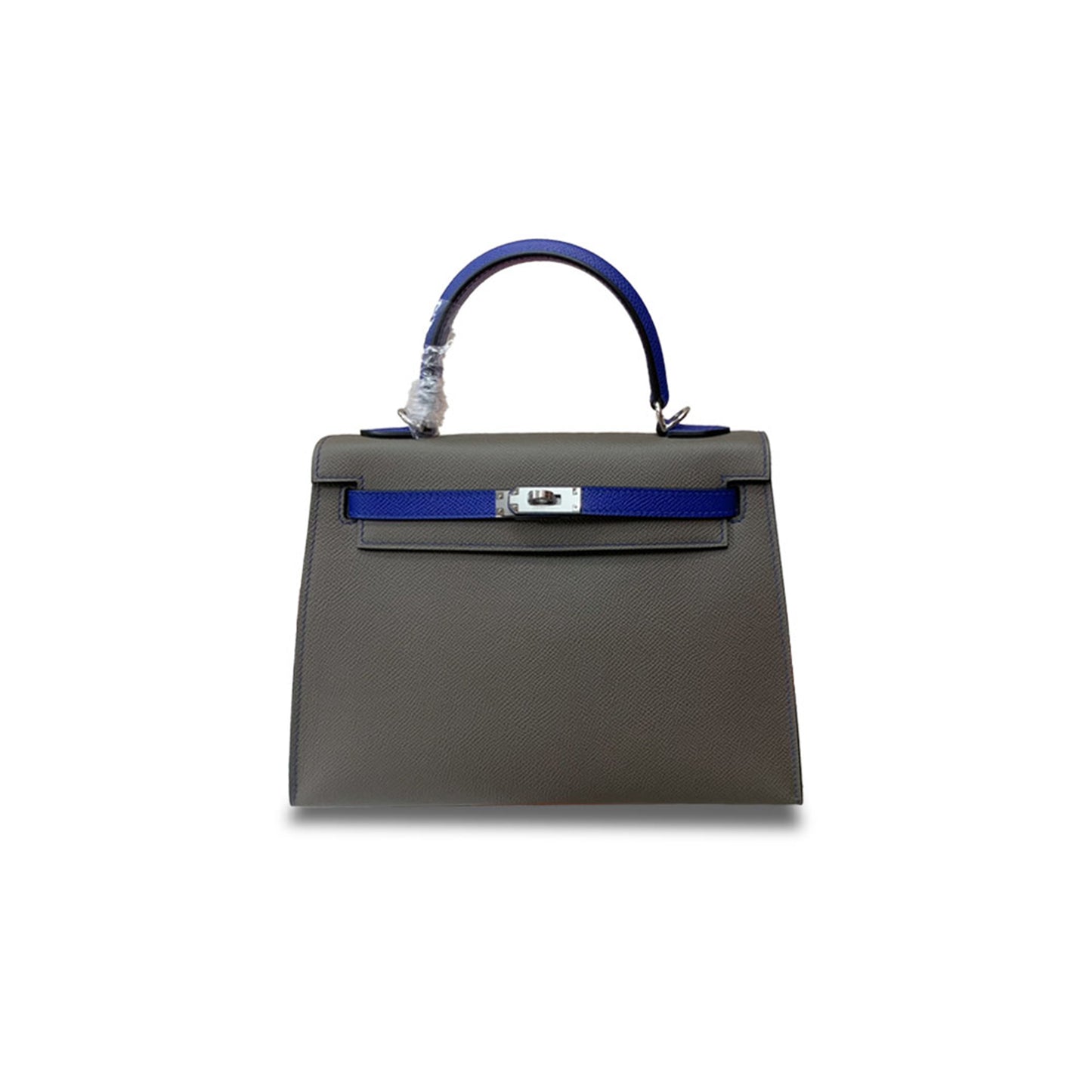 H**mes kelly 25cm epsom pewter gray electric blue silver buckle (25*17*7cm)