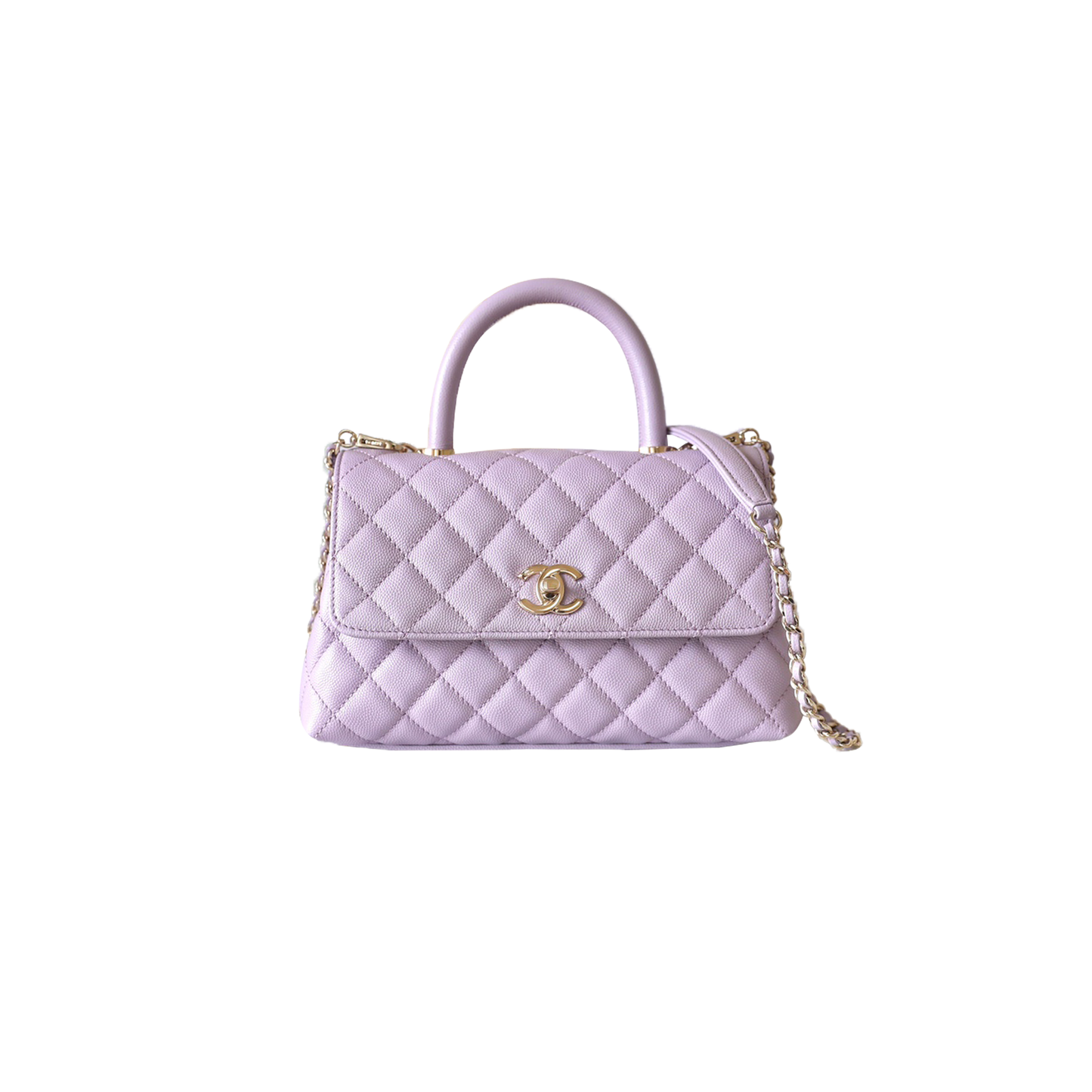 Ch*el master small coco handle flap bag light purple caviar light gold hardware a92990 (24*14*10cm)