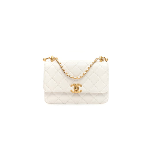 Ch*el master calfskin quilted perfect fit flap white (19*12*8cm)