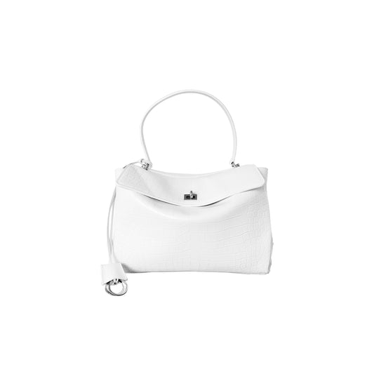 Ba*len*cia*ga women''s rodeo medium handbag crocodile embossed in white 7897400aa5l1200 (35*23.3*10.9)