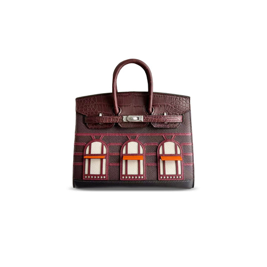 H**me5 master birkin 20 small house matte crocodile epsom bordeaux red silver hardware (20*16*11cm)