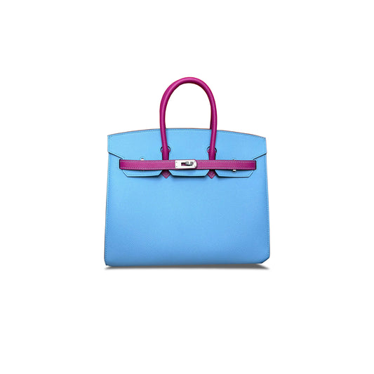 h**mes master birkin 25 epsom N0*Hern blue with rose purple and silver buckle bag h028368ck8s (25*20*13cm)