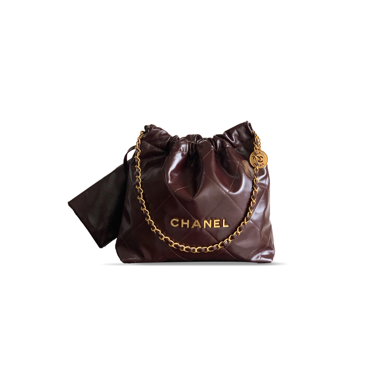 Ch*el small 22 handbag shiny calfskin & gold-tone metal 154397 (37*30*8cm)