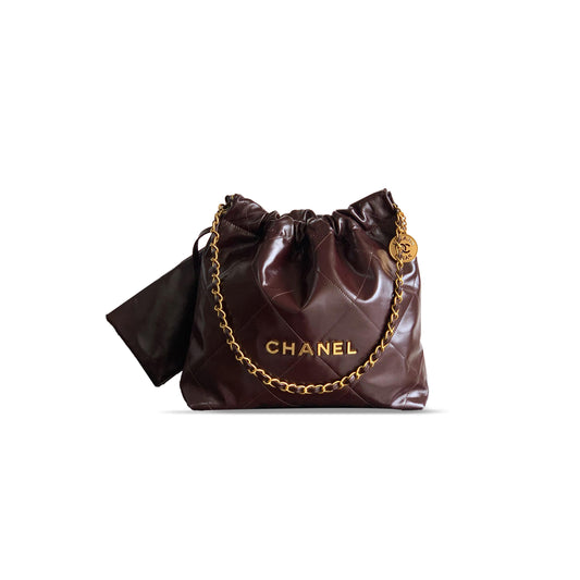 Ch*el small 22 handbag shiny calfskin & gold-tone metal 154397 (37*30*8cm)
